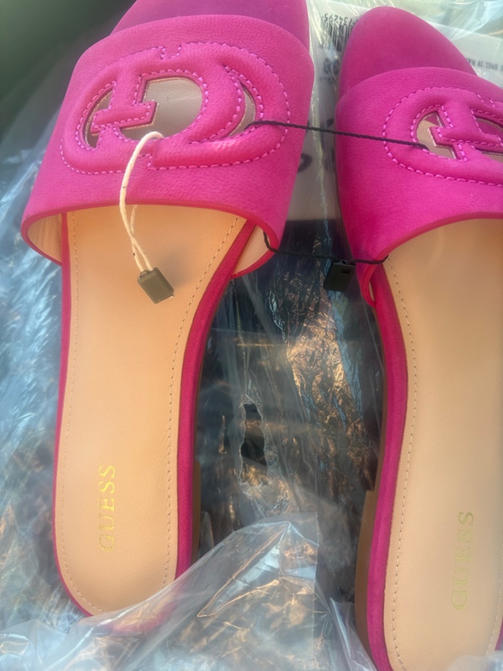 Guess Hot Pink Suede Logo Slide Mules